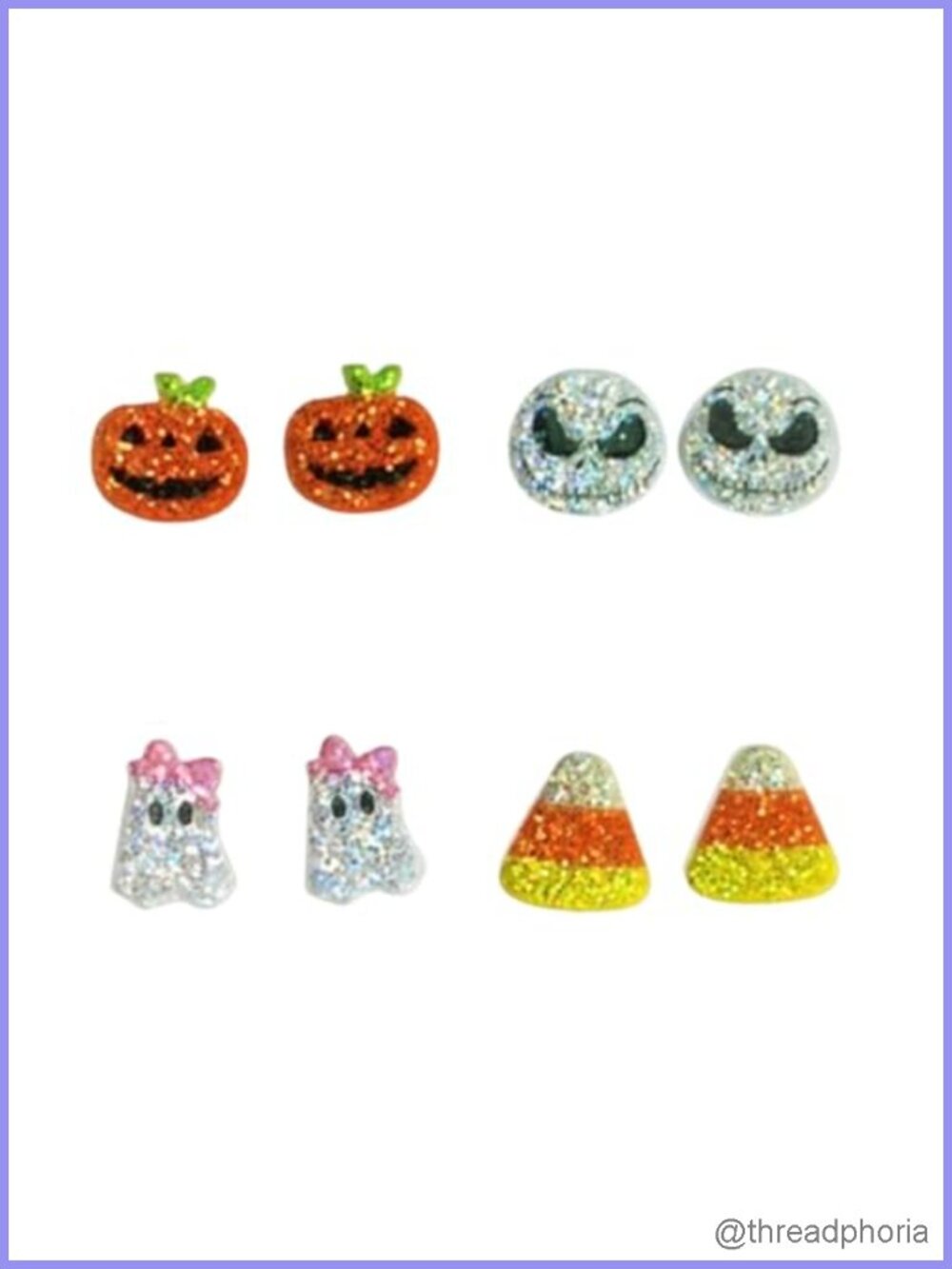4 Pairs Halloween Glitter Acrylic Stud Earrings Pumpkin Skull Ghost